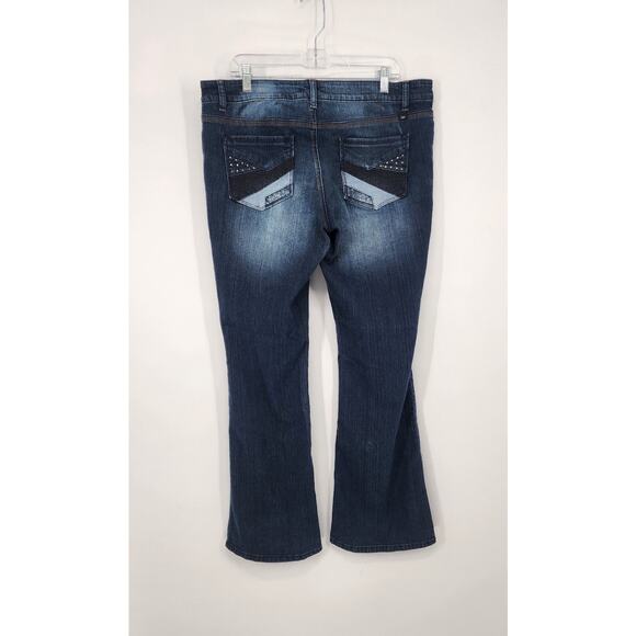 LEI Jeans Juniors Woman 17 37X32 Blue Flare Midrise Rhinestones Distressed Y2K - Picture 2 of 13